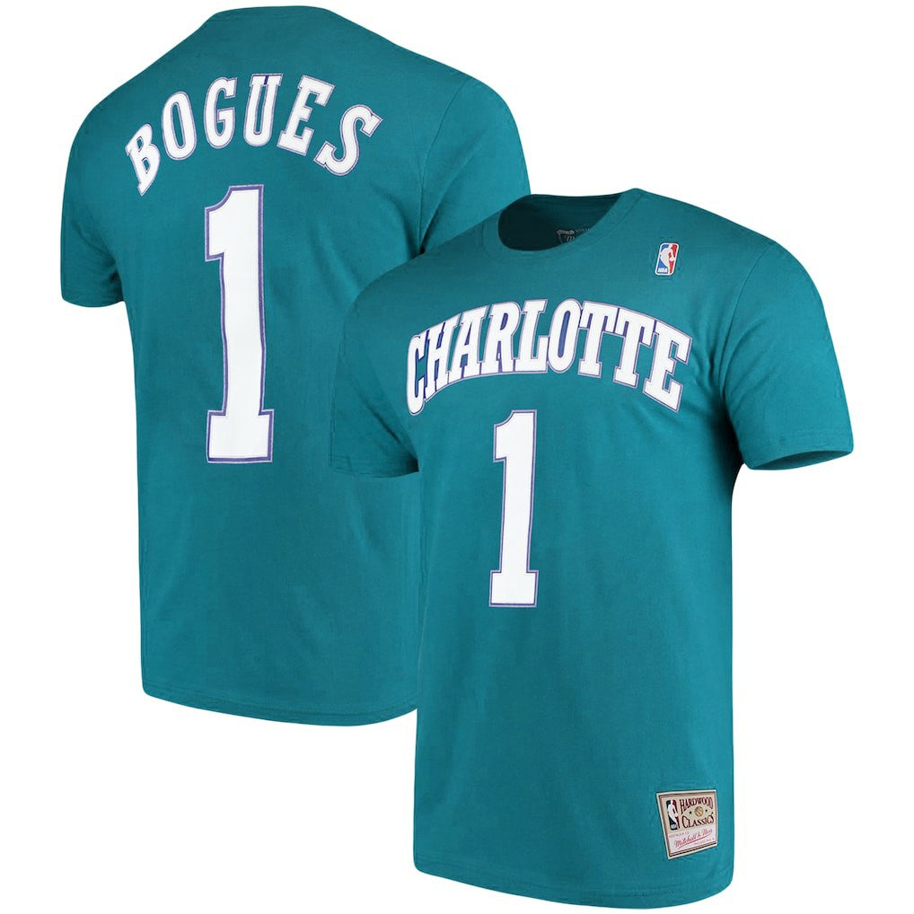 Muggsy Bogues Charlotte Hornets Hardwood Classics Name & Number Player T-Shirt - Teal | Mitchell & Ness cheap
