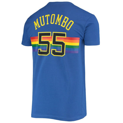 Dikembe Mutombo Denver Nuggets Hardwood Classics Stitch Name & Number T-Shirt sale - Royal | Mitchell & Ness cheap