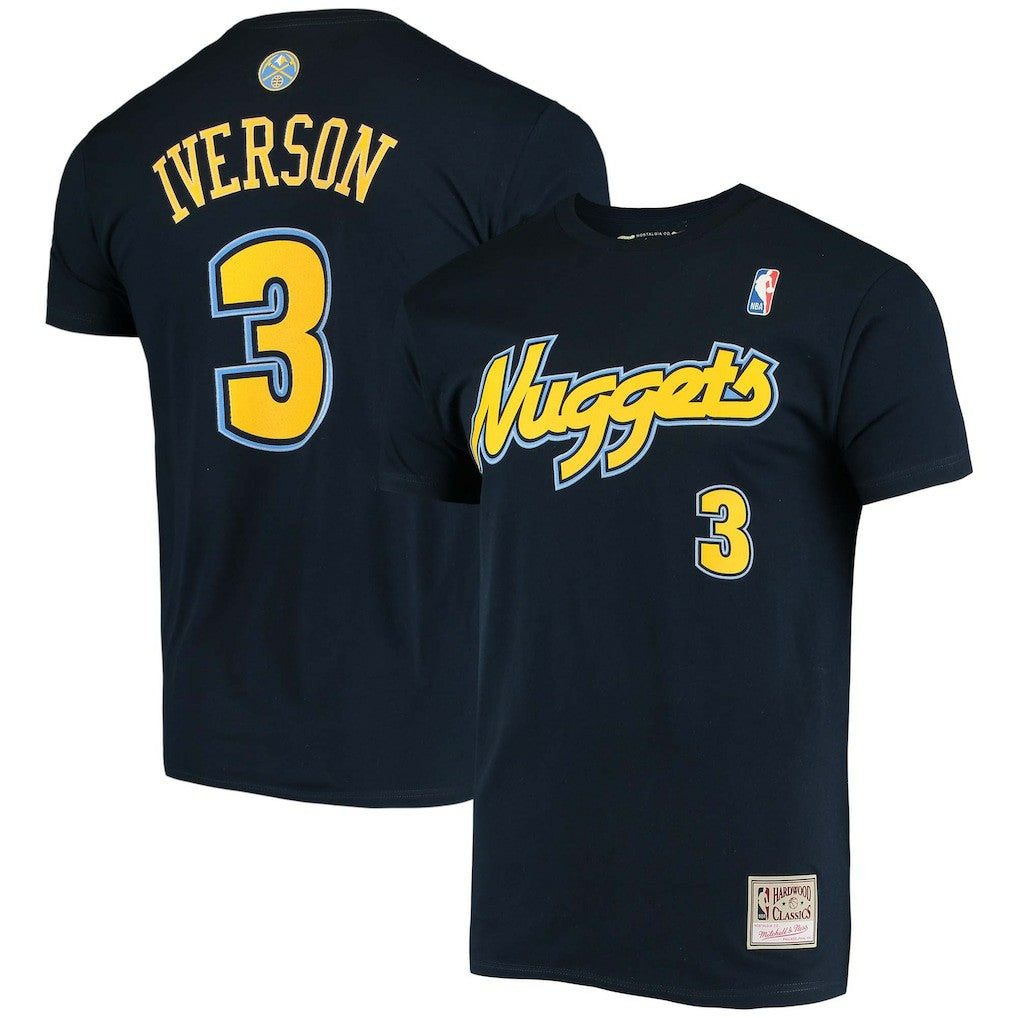 Allen Iverson Denver Nuggets Hardwood Classics Stitch Name & Number T-Shirt sale - Navy | Mitchell & Ness shop