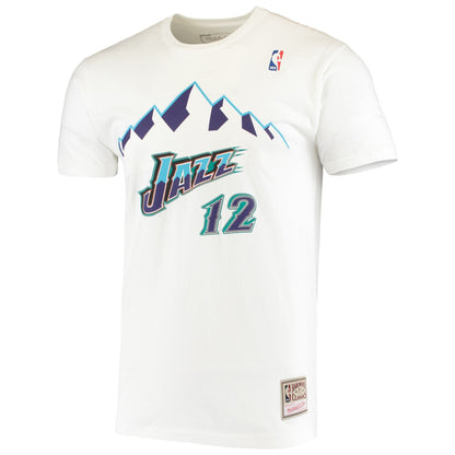 John Stockton Utah Jazz Hardwood Classics Stitch Name & Number T-Shirt - White | Mitchell & Ness discount