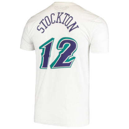 John Stockton Utah Jazz Hardwood Classics Stitch Name & Number T-Shirt - White | Mitchell & Ness discount