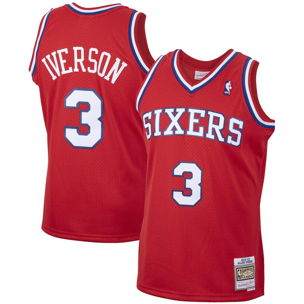 Allen Iverson Philadelphia 76ers 2002/03 Hardwood Classics Swingman Jersey - Red | Mitchell & Ness online