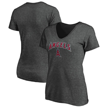 Los Angeles Angels Women's Team Logo Lockup V-Neck T-Shirt - Heathered Charcoal