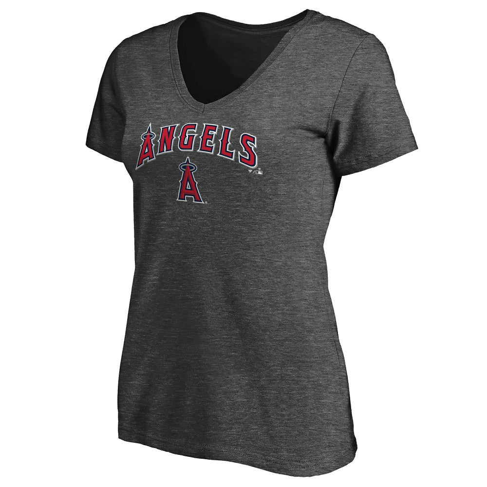 Los Angeles Angels Women's Team Logo Lockup V-Neck T-Shirt - Heathered Charcoal