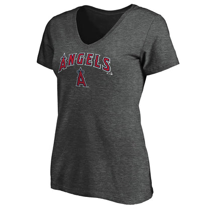 Los Angeles Angels Women's Team Logo Lockup V-Neck T-Shirt - Heathered Charcoal