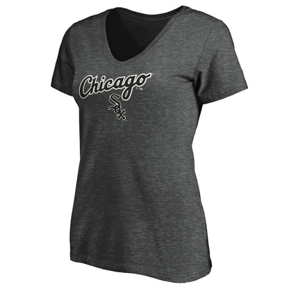 Chicago White Sox Women's Team Logo Lockup V-Neck T-Shirt - Heathered Charcoal