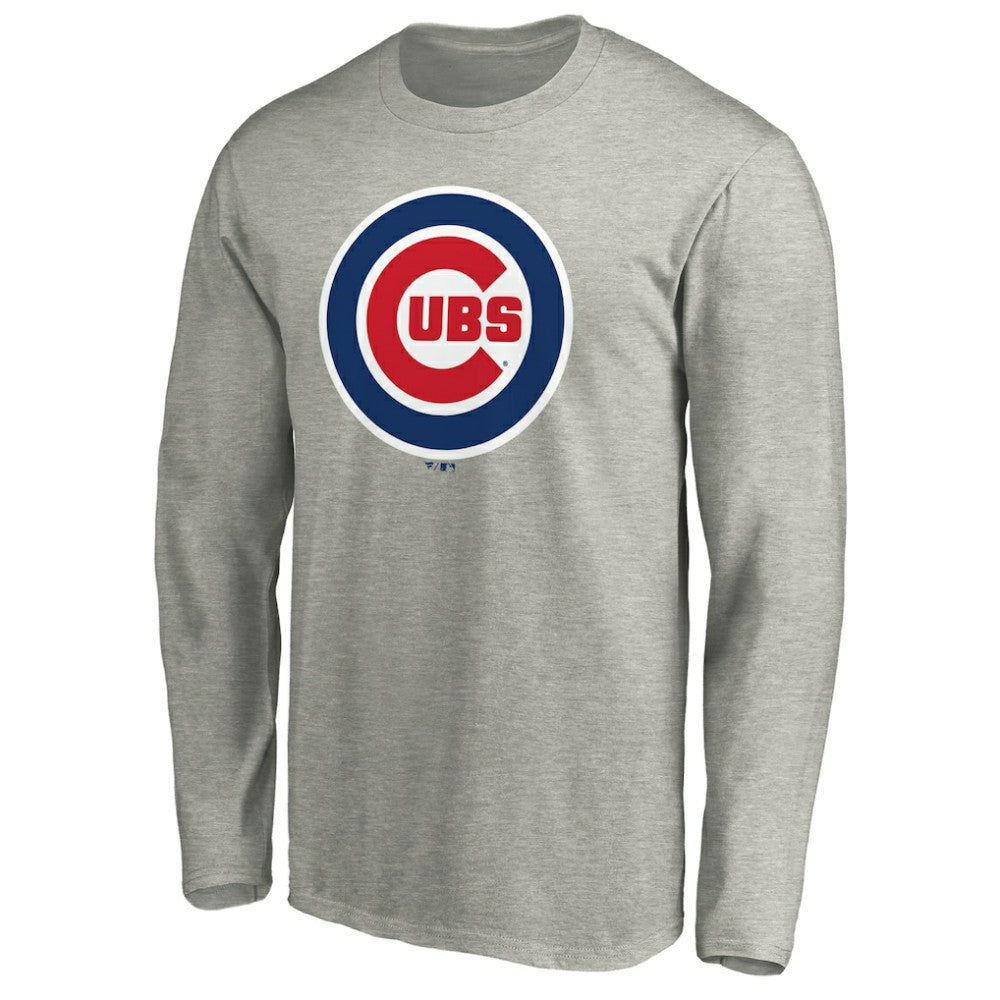 Chicago Cubs Official Team Logo Long Sleeve T-Shirt - Heather Gray