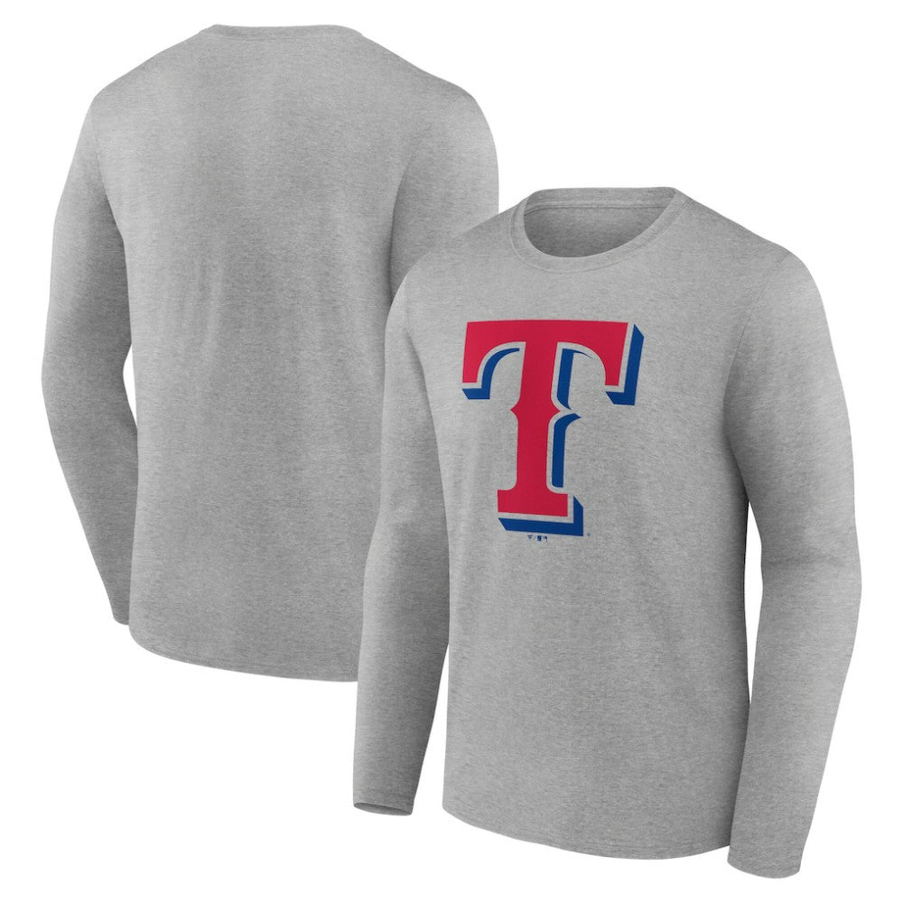 Texas Rangers Official Team Logo Long Sleeve T-Shirt - Heather Gray