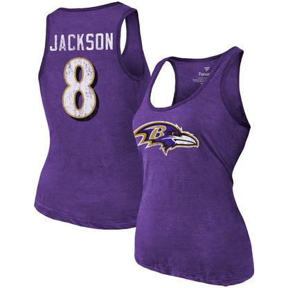 Lamar Jackson Baltimore Ravens Majestic Threads Women's Name & Number Tri-Blend Tank Top - Heathered Purple cheap