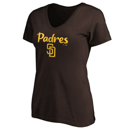 San Diego Padres Women's #1 Mom Logo V-Neck T-Shirt - Brown