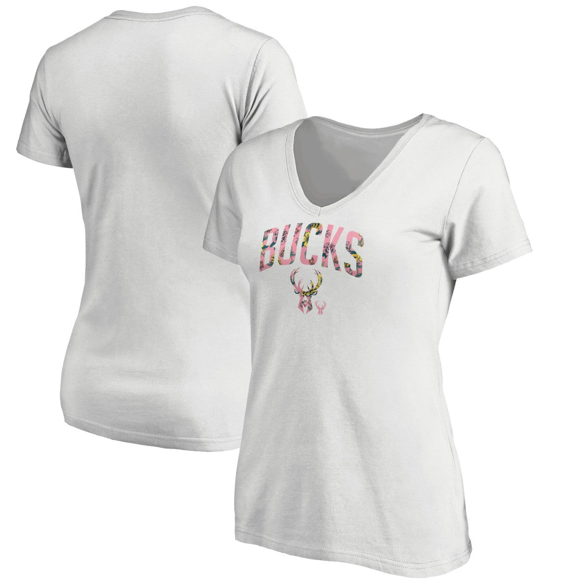 Milwaukee Bucks Women's Floral Arch V-Neck T-Shirt - White outlet