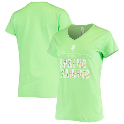 San Francisco Giants Soft as a Grape Women's Script Floral V-Neck T-Shirt - Green