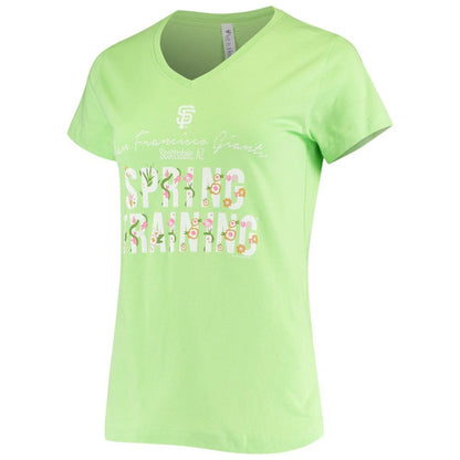 San Francisco Giants Soft as a Grape Women's Script Floral V-Neck T-Shirt - Green