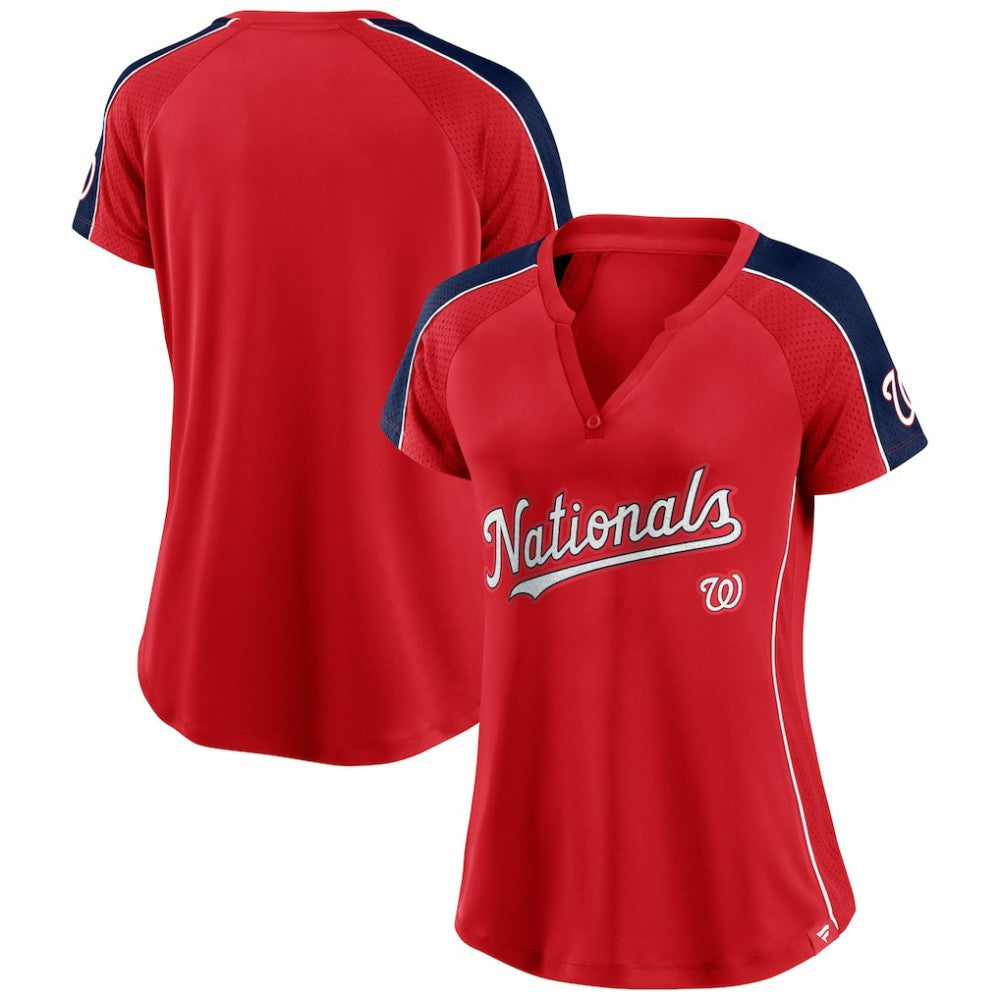 Washington Nationals Women's Lineup League Diva Raglan Notch Neck T-Shirt - Red