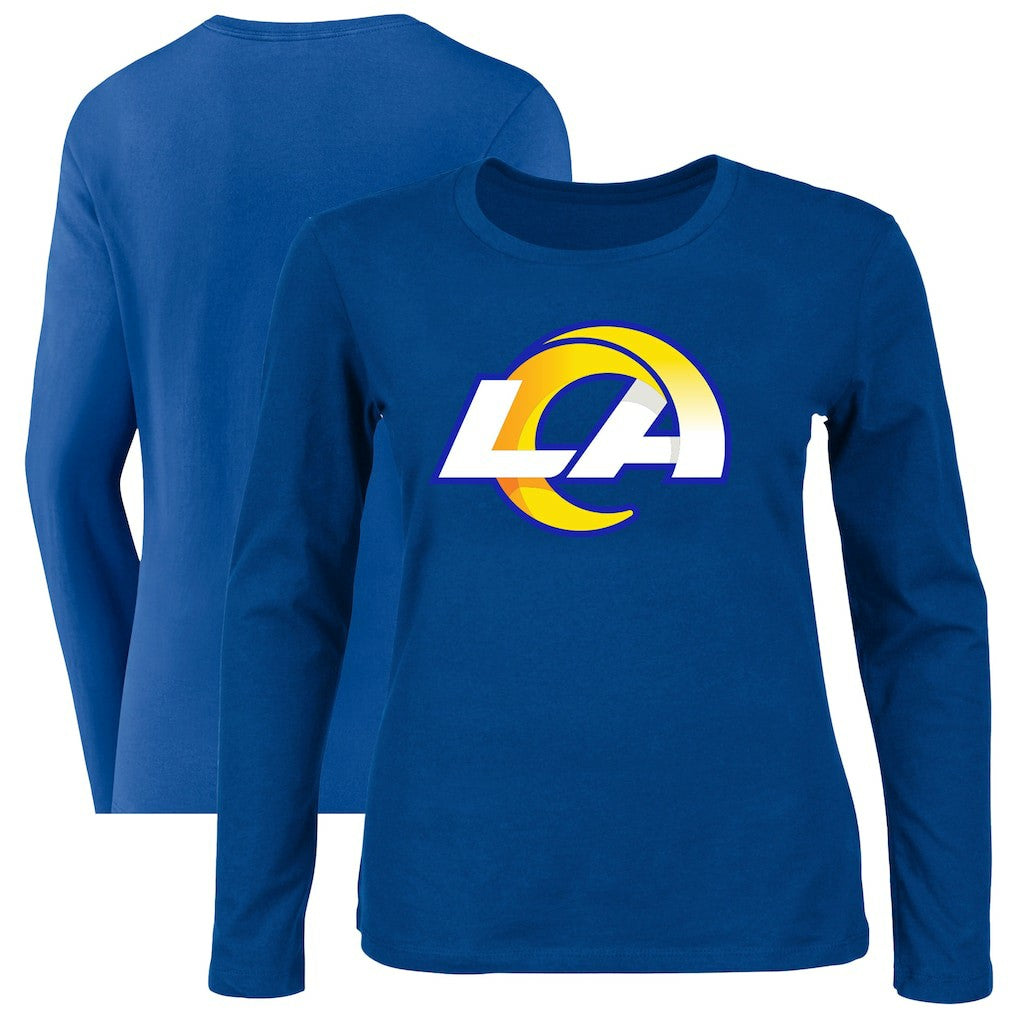 Los Angeles Rams Women's Plus Size Primary Logo Long Sleeve Scoop Neck T-Shirt - Royal outlet