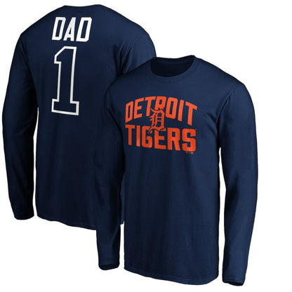 Detroit Tigers Father's Day #1 Dad Long Sleeve T-Shirt - Navy