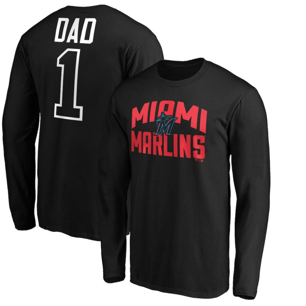 Miami Marlins Father's Day #1 Dad Long Sleeve T-Shirt - Black