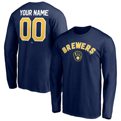Milwaukee Brewers Personalized Winning Streak Name & Number Long Sleeve T-Shirt - Navy