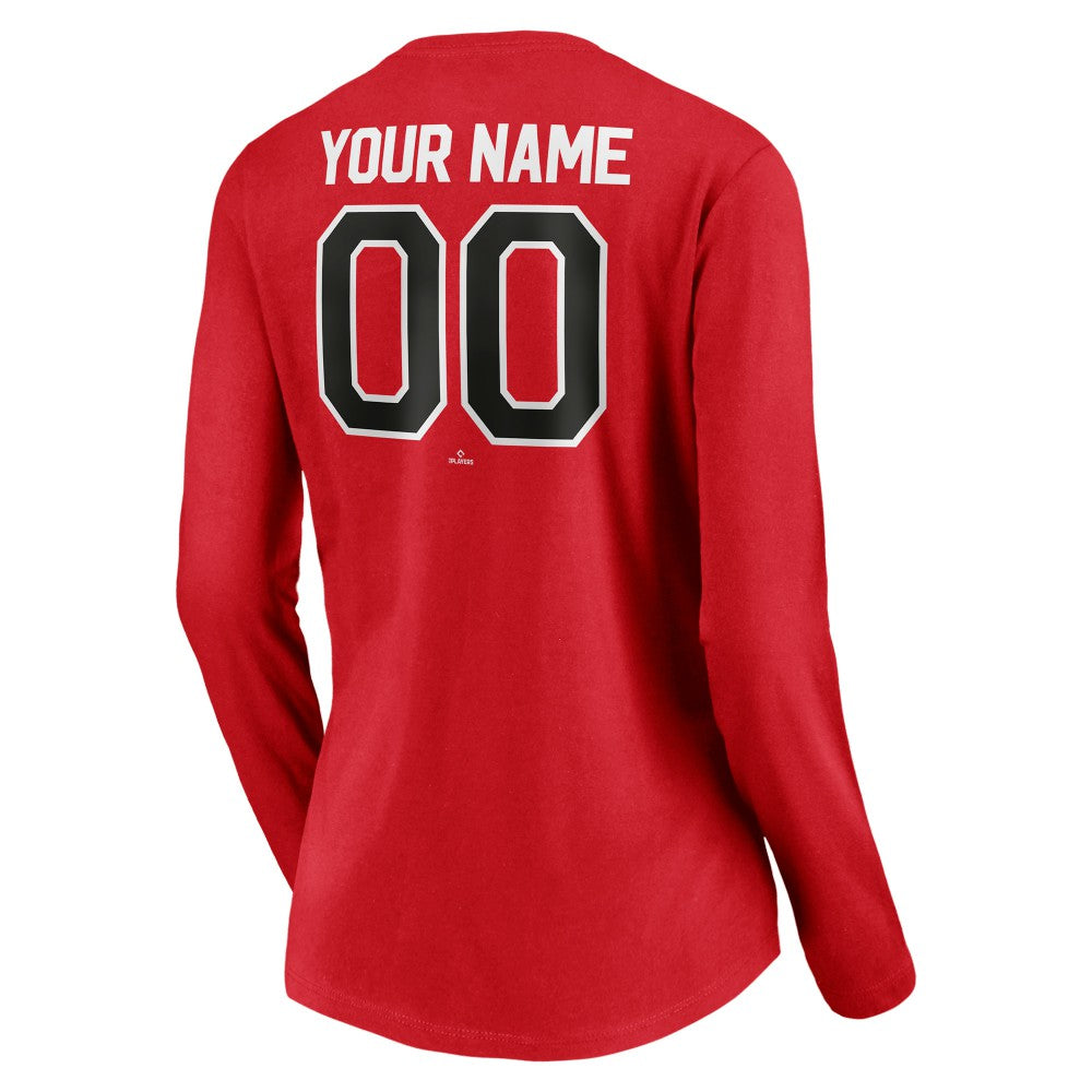 Cincinnati Reds Women's Personalized Winning Streak Name & Number Long Sleeve V-Neck T-Shirt - Red