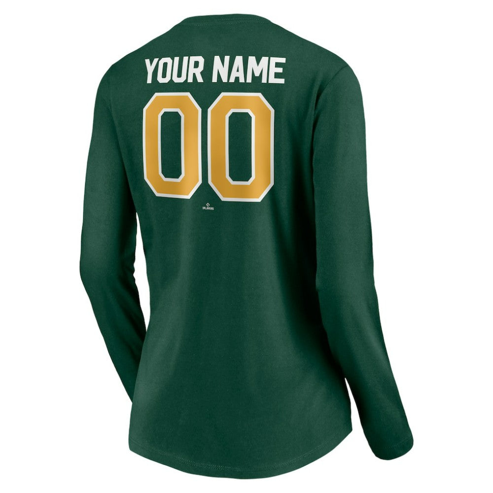 Athletics Women's Personalized Winning Streak Name & Number Long Sleeve V-Neck T-Shirt - Green