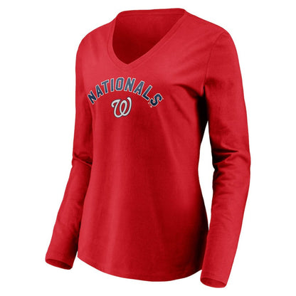 Washington Nationals Women's Personalized Winning Streak Name & Number Long Sleeve V-Neck T-Shirt - Red