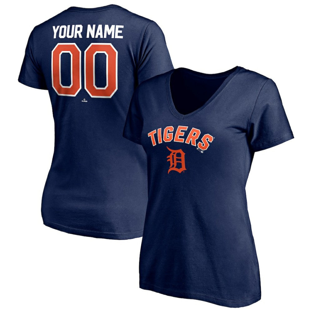Detroit Tigers Women's Personalized Winning Streak Name & Number V-Neck T-Shirt - Navy