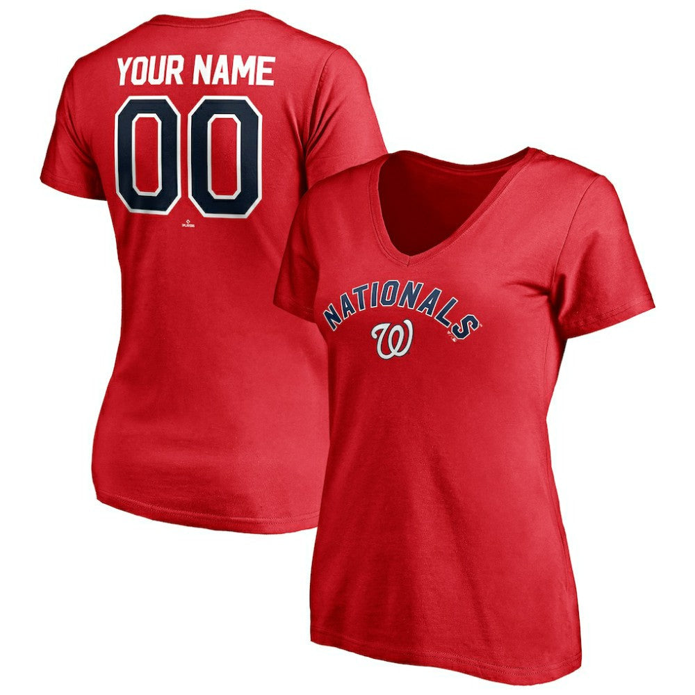 Washington Nationals Women's Personalized Winning Streak Name & Number V-Neck T-Shirt - Red