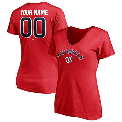 Washington Nationals Women's Personalized Winning Streak Name & Number V-Neck T-Shirt - Red