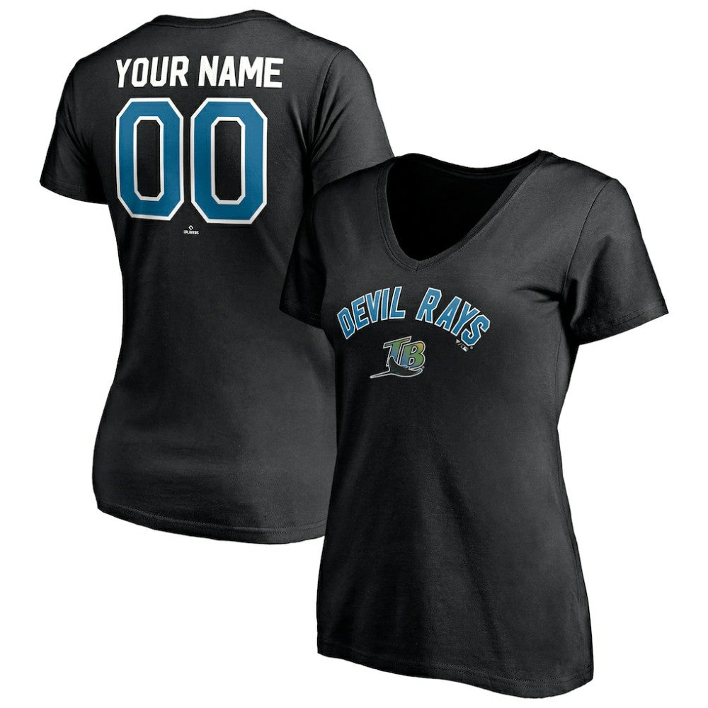 Tampa Bay Rays Women's Cooperstown Winning Streak Personalized Name & Number V-Neck T-Shirt - Black
