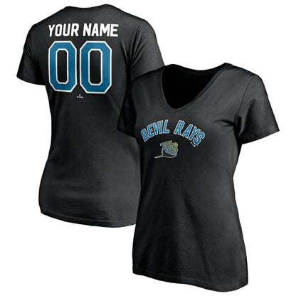 Tampa Bay Rays Women's Cooperstown Winning Streak Personalized Name & Number V-Neck T-Shirt - Black