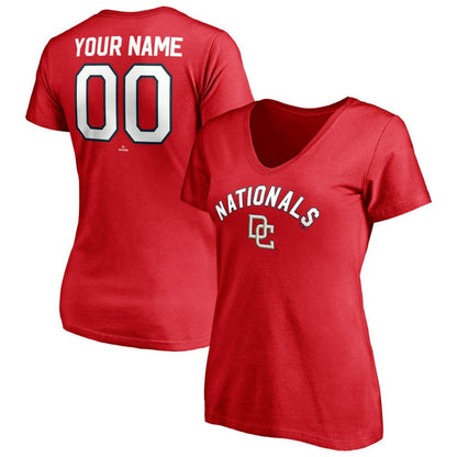 Washington Nationals Women's Cooperstown Winning Streak Personalized Name & Number V-Neck T-Shirt - Red