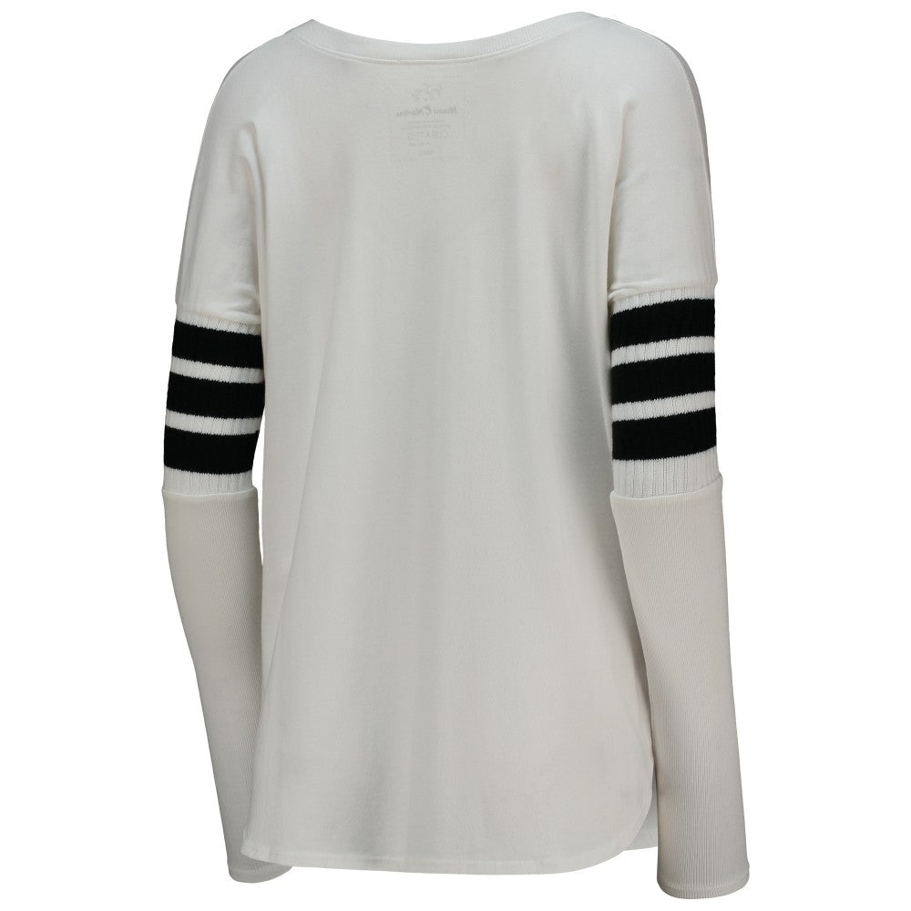 Miami Marlins Tiny Turnip Women's Jalynne Jersey Tri-Blend Long Sleeve V-Neck T-Shirt - White