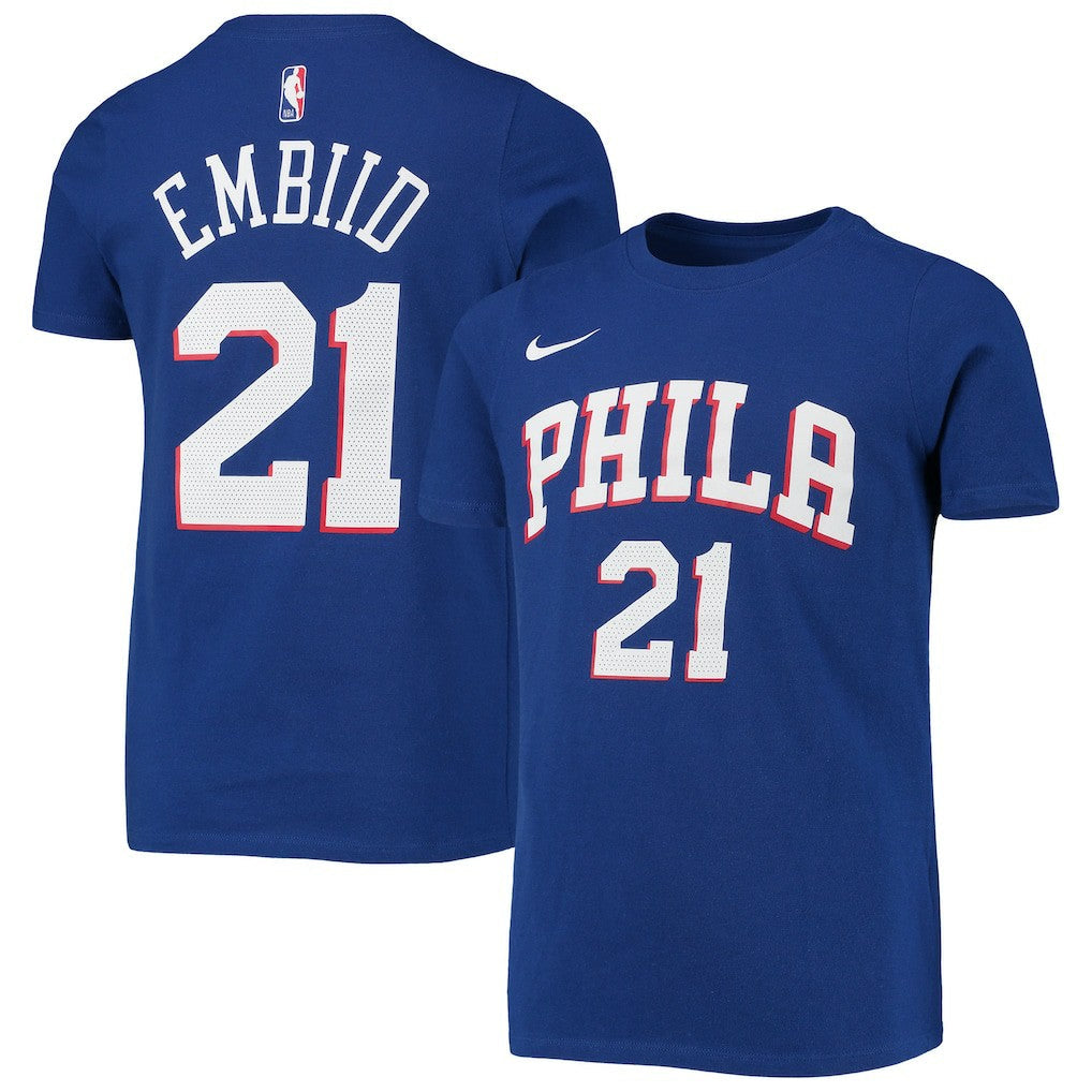 Joel Embiid Philadelphia 76ers Youth Logo Name & Number Performance T-Shirt - Royal | Nike cheap