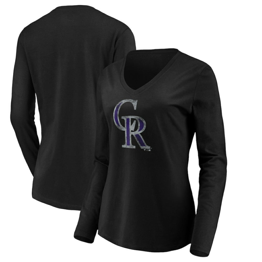 Colorado Rockies Women's Core Distressed Team Long Sleeve T-Shirt - Black
