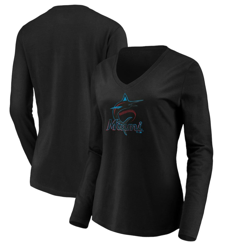 Miami Marlins Women's Core Distressed Team Long Sleeve T-Shirt - Black