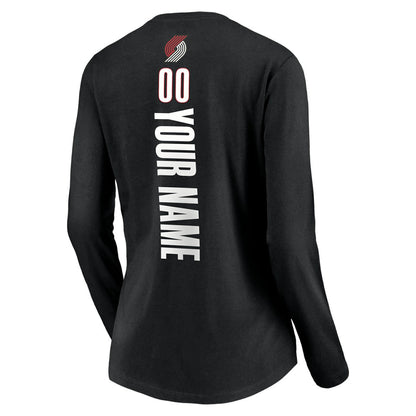 Portland Trail Blazers Women's Playmaker Personalized Name & Number Long Sleeve V-Neck T-Shirt - Black online
