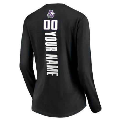 Sacramento Kings Women's Playmaker Personalized Name & Number Long Sleeve V-Neck T-Shirt - Black discount