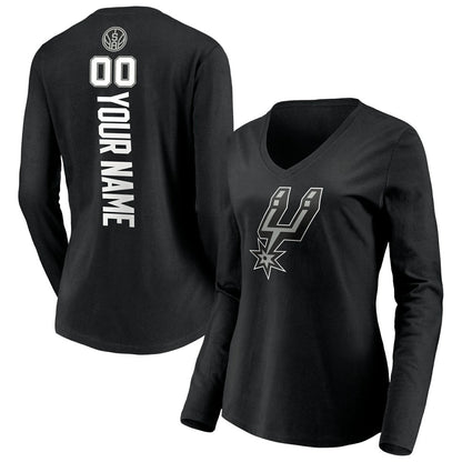 San Antonio Spurs Women's Playmaker Personalized Name & Number Long Sleeve V-Neck T-Shirt - Black shop