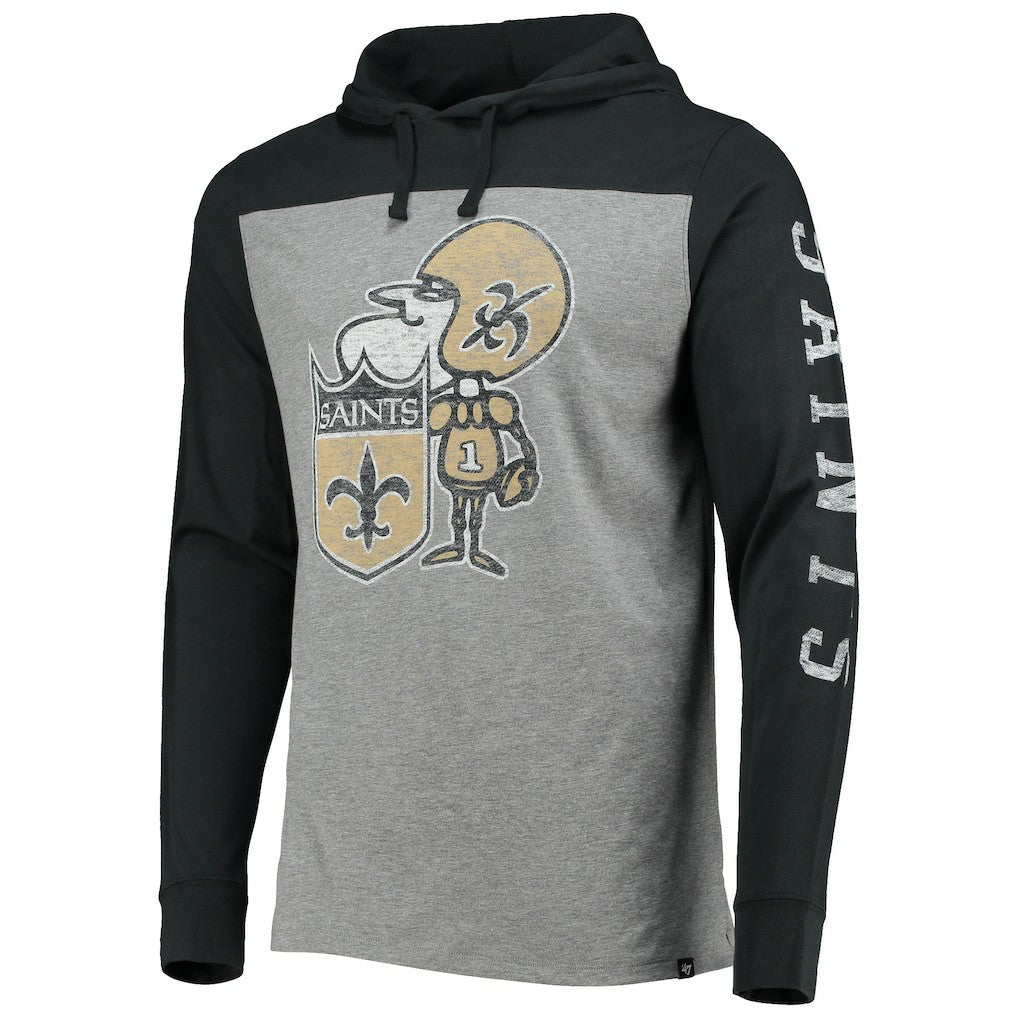 New Orleans Saints '47 Franklin Wooster Throwback Long Sleeve Hoodie T-Shirt - Heathered Gray discount