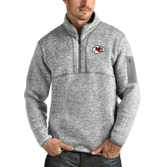Kansas City Chiefs Antigua Team Logo Fortune Quarter-Zip Pullover Jacket - Heather Gray cheap
