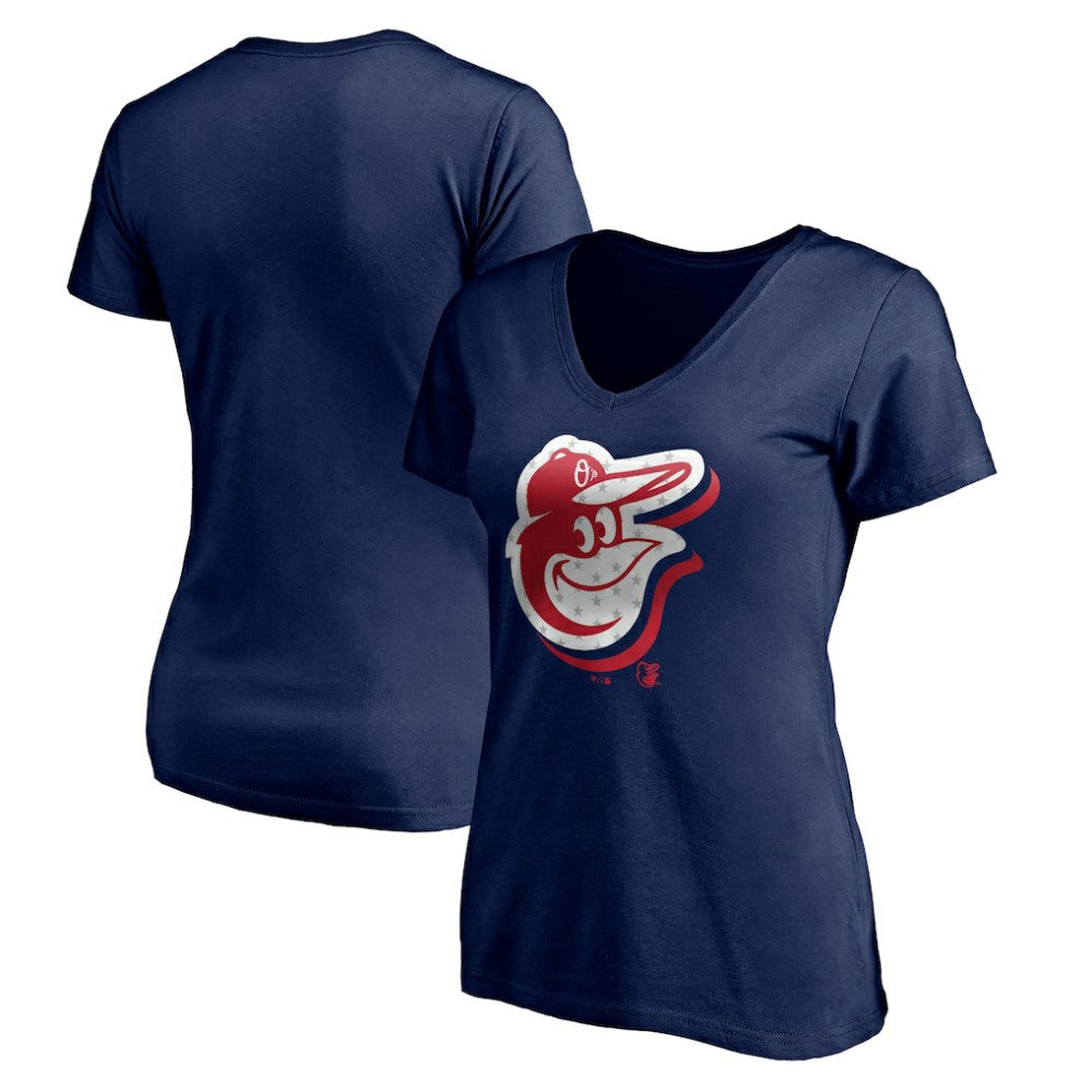 Baltimore Orioles Women's Red White and Team V-Neck T-Shirt - Navy