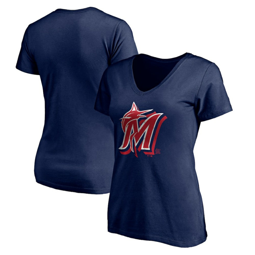 Miami Marlins Women's Red White and Team V-Neck T-Shirt - Navy