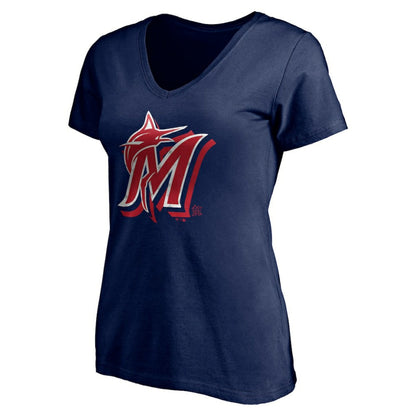 Miami Marlins Women's Red White and Team V-Neck T-Shirt - Navy