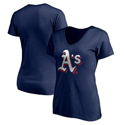 Athletics Women's Red White and Team V-Neck T-Shirt - Navy