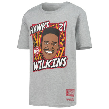 Dominique Wilkins Atlanta Hawks Youth Hardwood Classics King of the Court Player T-Shirt - Heathered Gray | Mitchell & Ness on sale