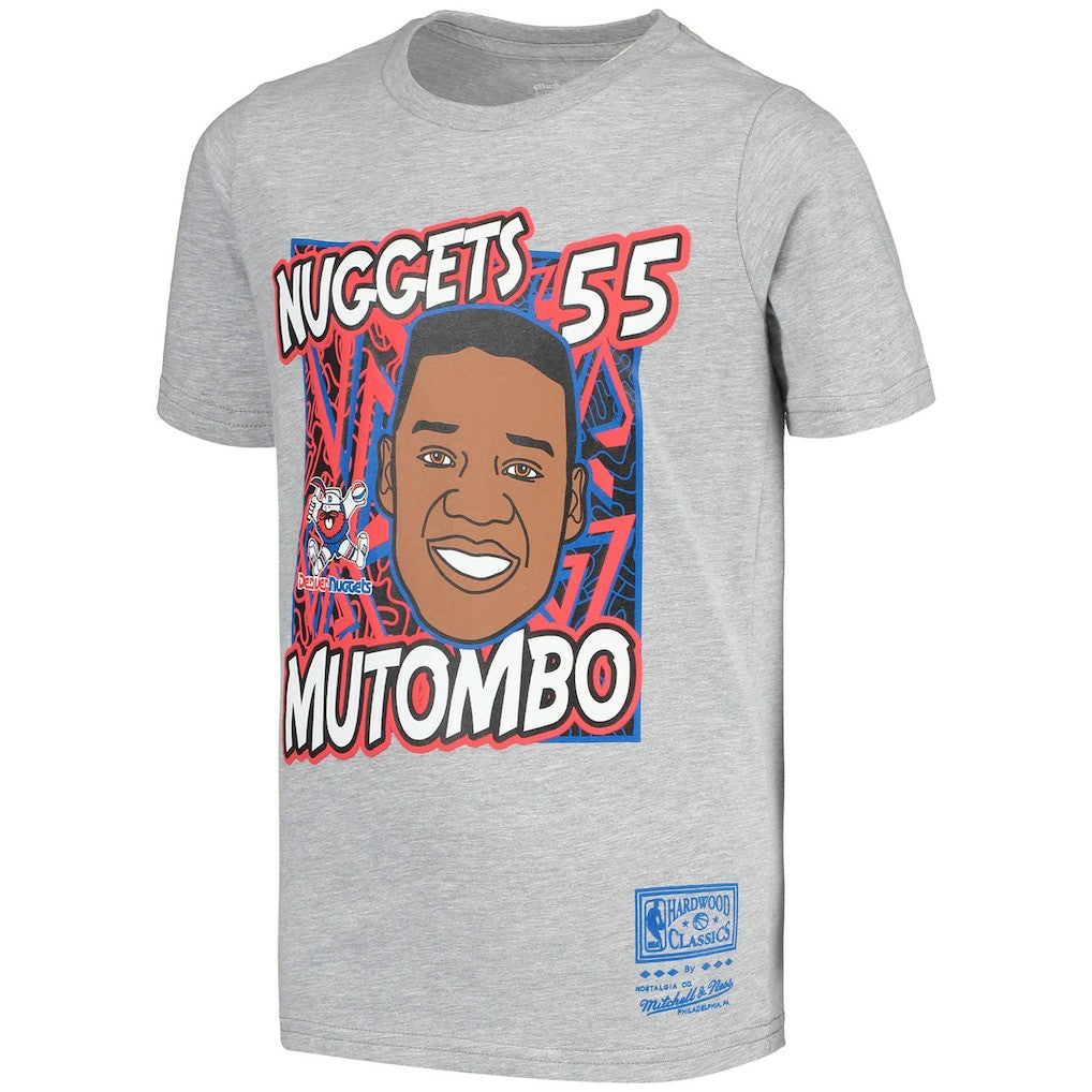 Dikembe Mutombo Denver Nuggets Youth Hardwood Classics King of the Court Player T-Shirt sale - Gray | Mitchell & Ness shop