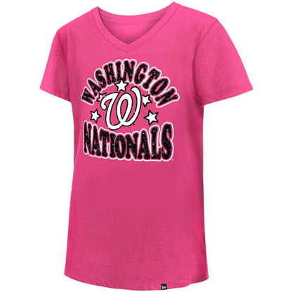 Washington Nationals Girl's Youth Jersey Stars V-Neck T-Shirt - Pink | New Era