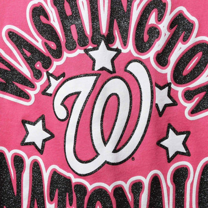 Washington Nationals Girl's Youth Jersey Stars V-Neck T-Shirt - Pink | New Era