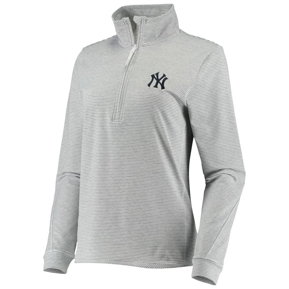 New York Yankees Vineyard Vines Women's Stripe Sankaty Half-Zip Pullover Top - Heather Gray
