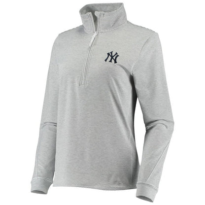 New York Yankees Vineyard Vines Women's Stripe Sankaty Half-Zip Pullover Top - Heather Gray